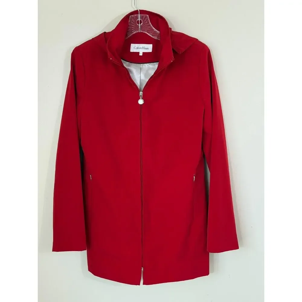Calvin Klein Women’s Small Red Longline Jacket Coat Minimalist Quiet Luxury